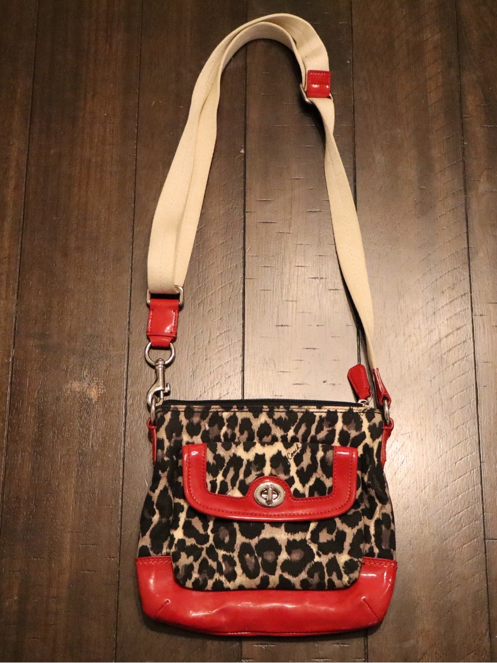 Coach Leopard Print Crossbody with Red Trim